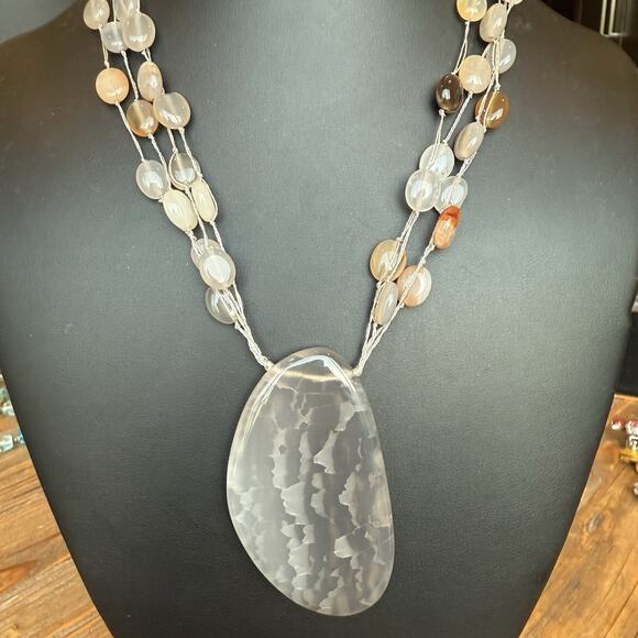 LUCAS LAMETH LUC Sterling 925 Agate Bead & Large Slice Pendant Necklace 18” - Picture 9 of 11